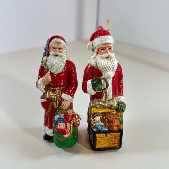 None Other - 2 Vintage Santa Claus Figures Ornaments Decorations 5" Waxy Plastic Blow Mold